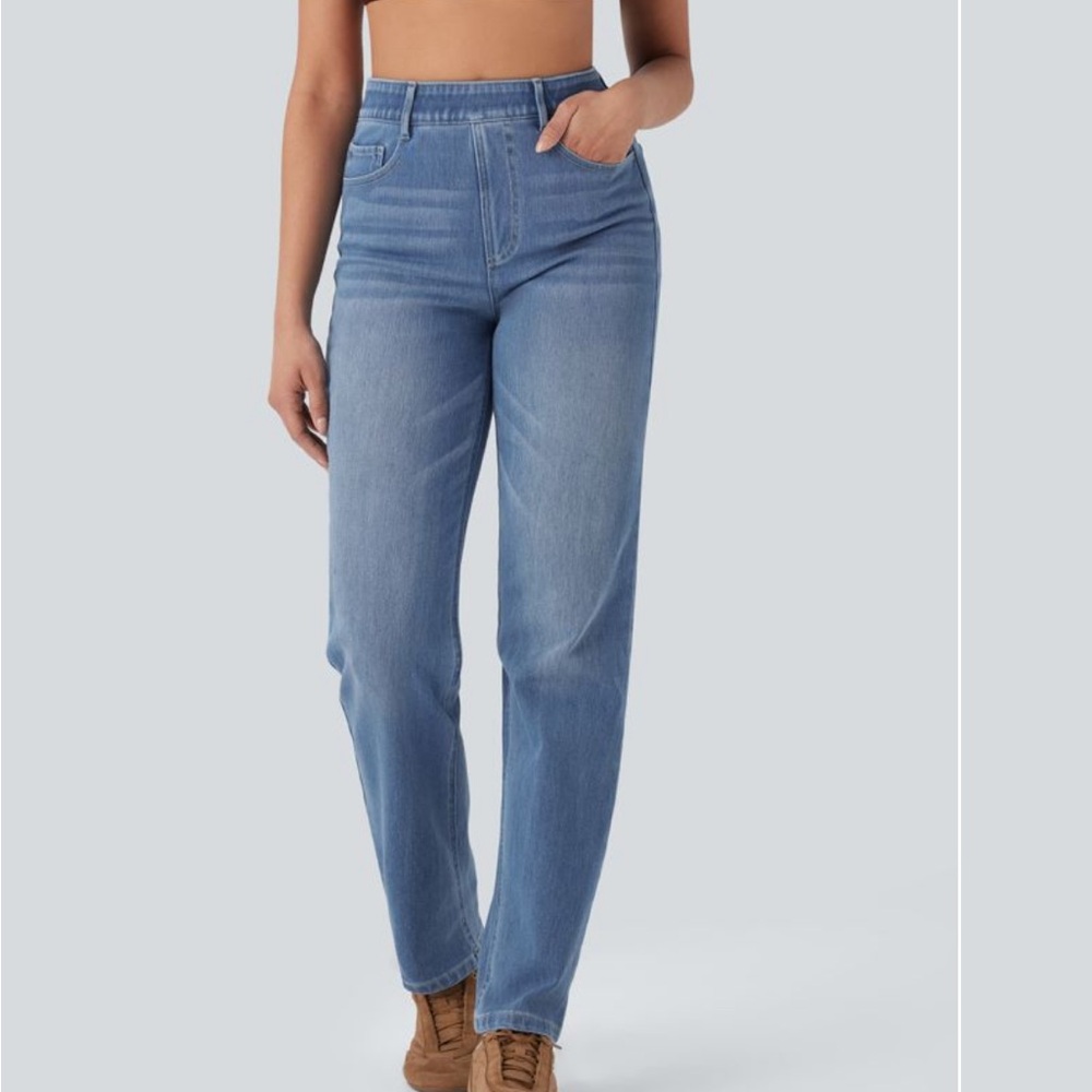 HALARA Light Blue Straight Leg Jeans large petite